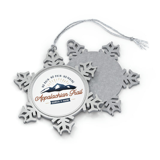 NoRainNoPainNoMaine COLOR - Pewter Snowflake Ornament
