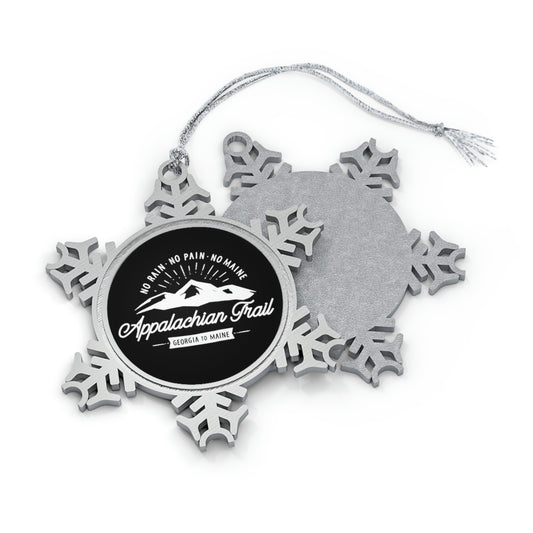 NoRainNoPainNoMaine WHT - Pewter Snowflake Ornament