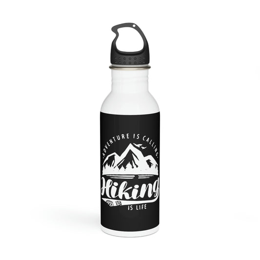 Hiking Is Life WHT on BLK - Stainless Steel Water Bottle